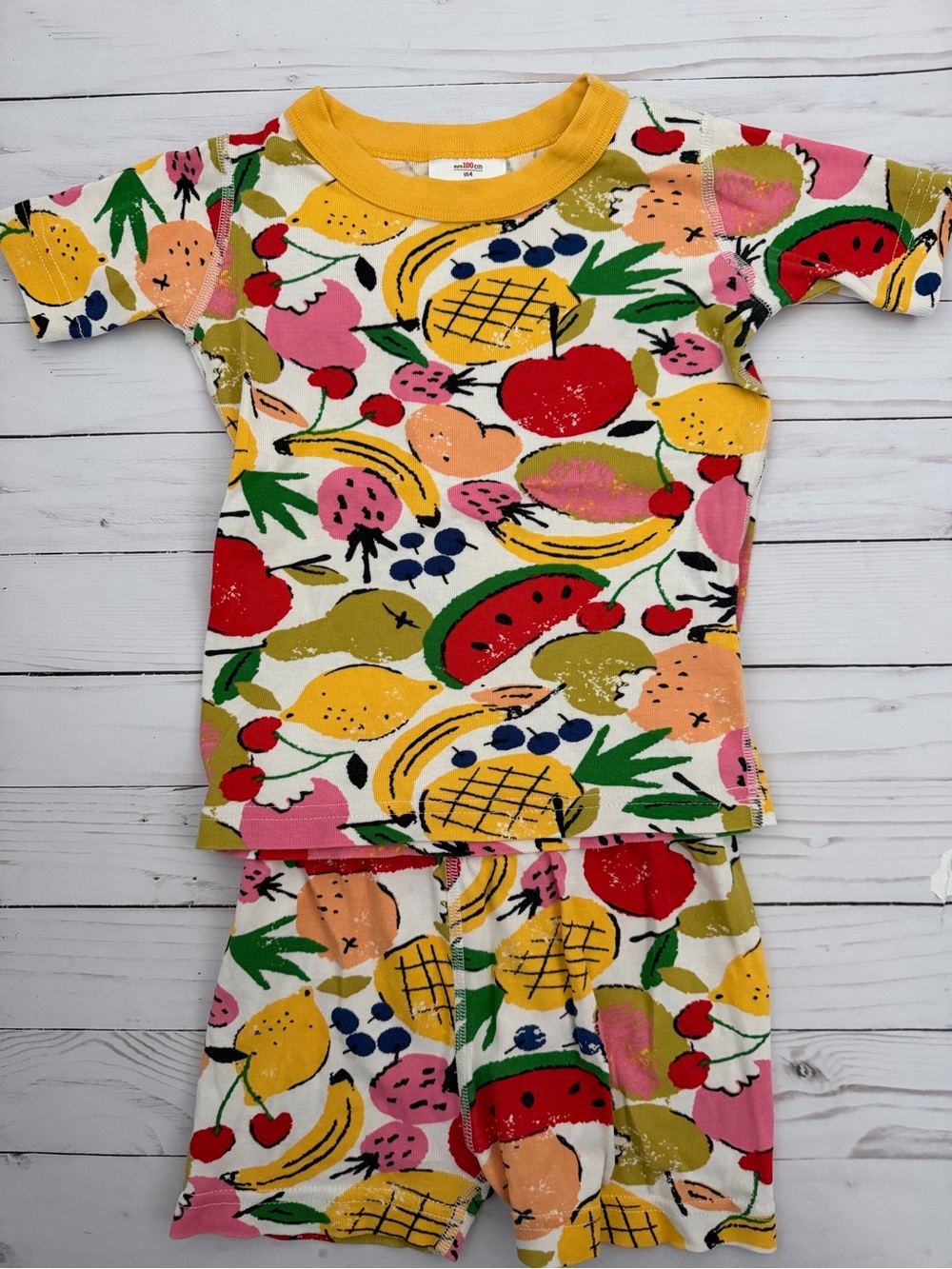 Hanna Andersson Multicolor Fruit Print Pajama Set with Yellow Trim